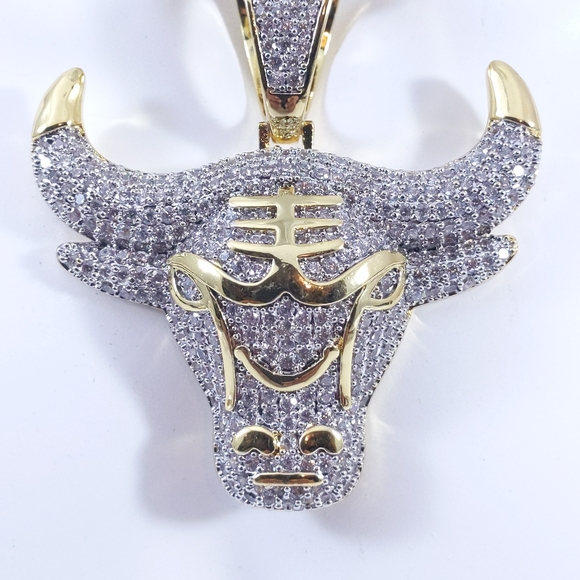 🧡 Iced Chicago Bull Pendant + Chain - Picture 4 of 8